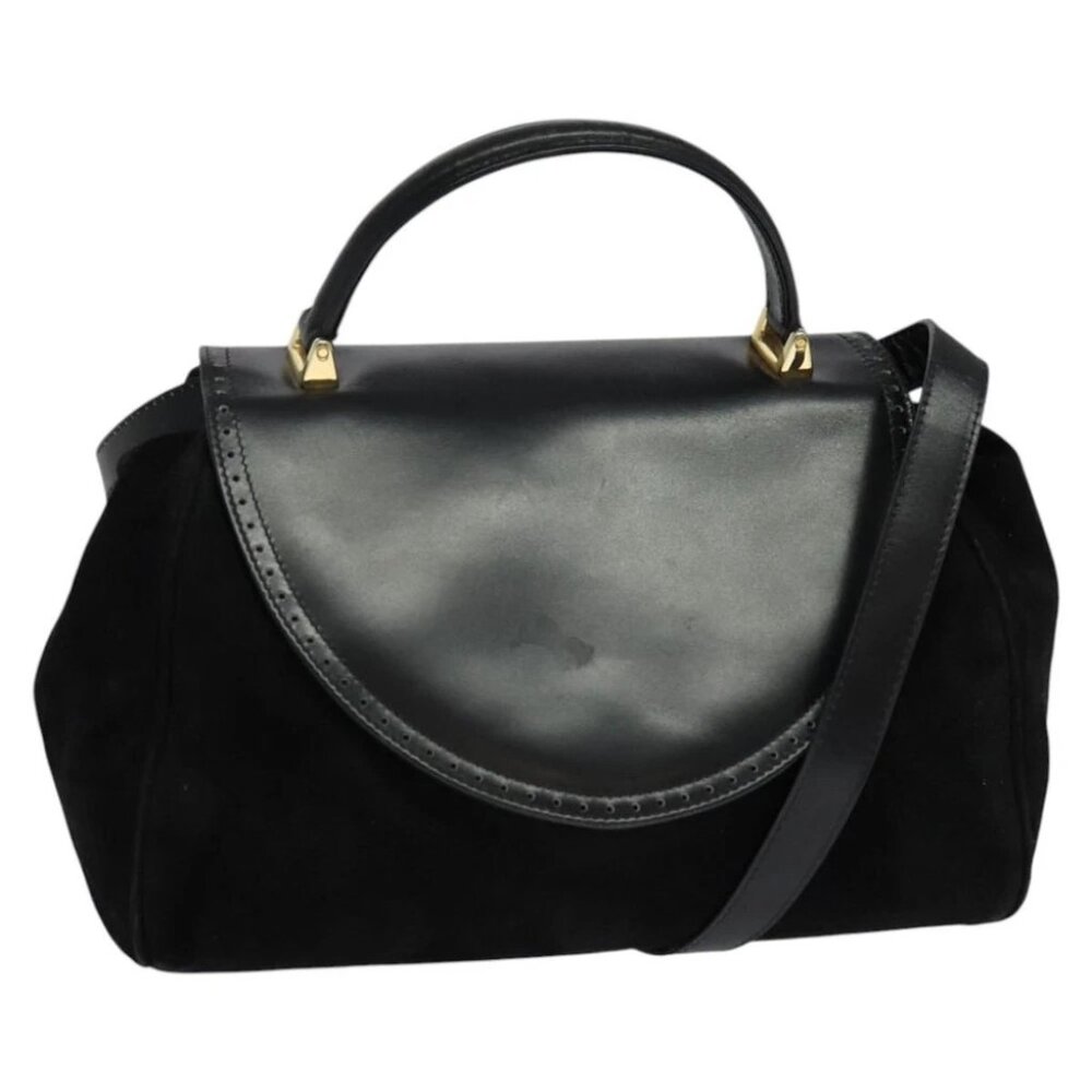 Salvatore Ferragamo Hand Bag Leather 2way Black Auth 101091